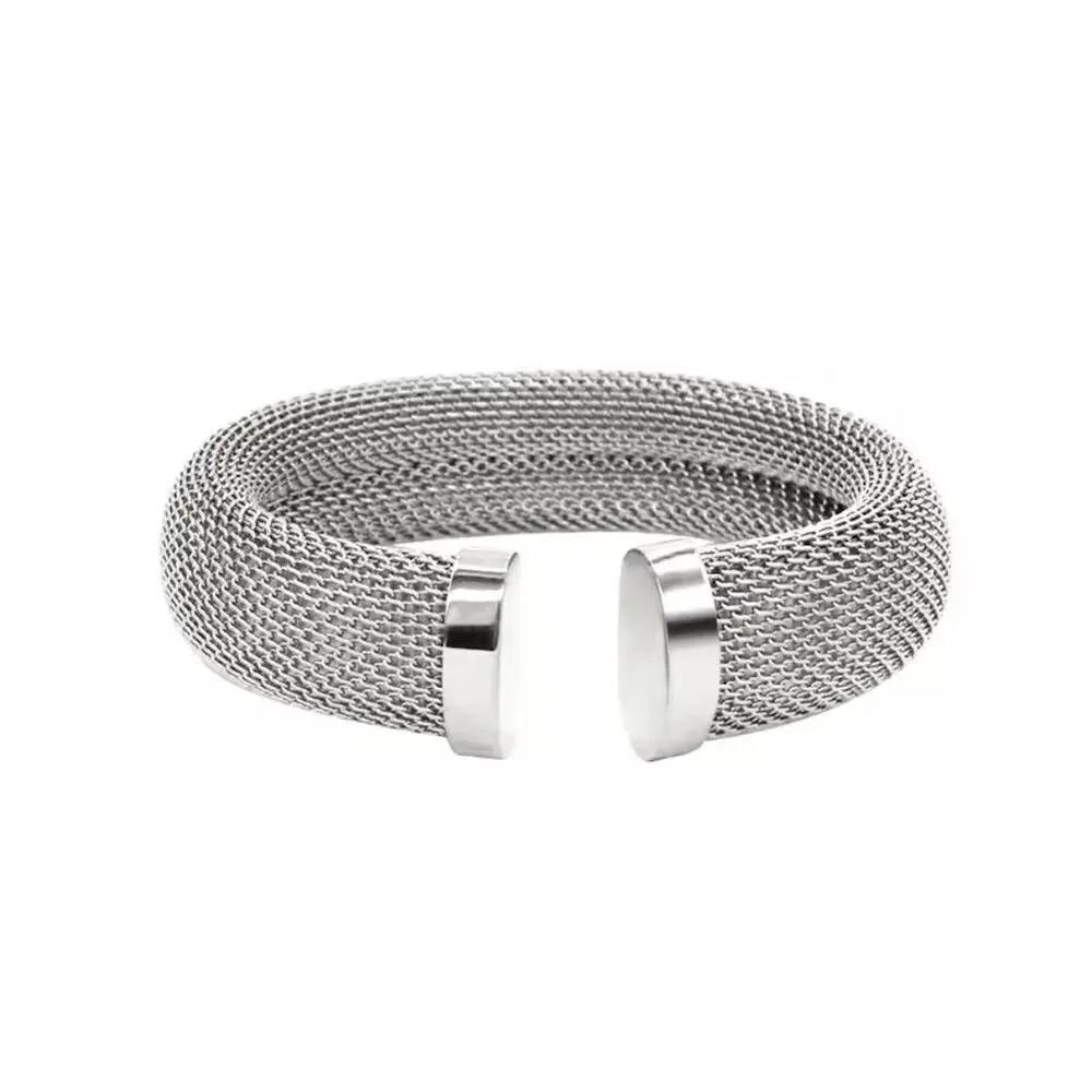 SILVER Stainless Steel Mesh Cuff Bracelet Cocktail Party Chic Elegant W-12mm